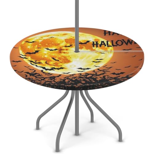 Mexpekil Outdoor-Tischdecke für Halloween, Fledermäuse, rund, mit Reißverschluss und Schirmloch, wasserdicht, elastische Kanten, Tischdecke für Party, Picknick und Terrasse, passend für Tische mit von Mexpekil