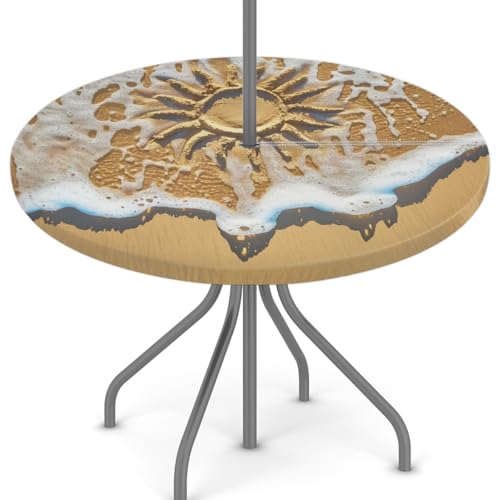 Mexpekil Outdoor-Tischdecke mit Reißverschluss und Schirmloch, wasserdicht, elastische Kanten, Tischdecke für Party, Picknick und Terrasse, passend für Tische mit einem Durchmesser von bis zu 114,3 cm von Mexpekil