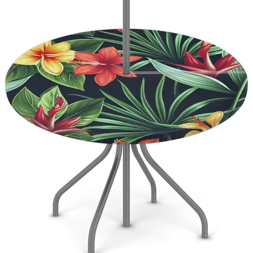 Mexpekil Outdoor-Tischdecke mit farbigen Blumen, rund, mit Reißverschluss und Schirmloch, wasserdicht, elastische Kanten, Tischdecke für Party, Picknick und Terrasse, passend für Tische mit einem von Mexpekil