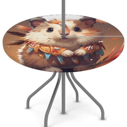 Mexpekil Outdoor-Tischdecke mit niedlichem Hamster, rund, mit Reißverschluss und Schirmloch, wasserdicht, elastische Kanten, Tischdecke für Party, Picknick und Terrasse, passend für Tische mit einem von Mexpekil