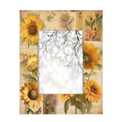 Mexpekil Rechteckiger Bilderrahmen, 12,7 x 17,8 cm, Retro-Zeitung, Sonnenblumen, Holz, Fotorahmen für Schreibtisch, Tischplatte, Wandcollage, Dekoration, Wandmontage, Bilderrahmen ohne Matte Mexpekil Rechteckiger Bilderrahmen, 12,7 x 17,8 cm, Retro-Zeitung, Sonnenblumen, Holz, Fotorahmen für Schreibtisch, Tischplatte, Wandcollage, Dekoration, Wandmontage, Bilderrahmen ohne Matte von Mexpekil