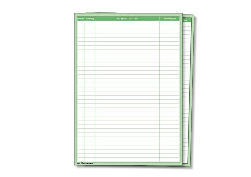 Einlegeblätter für Karteitaschen, 4 beschriftete Spalten, DIN A4, Farbe: Grün, 100 Stück von Meyer-Wagenfeld