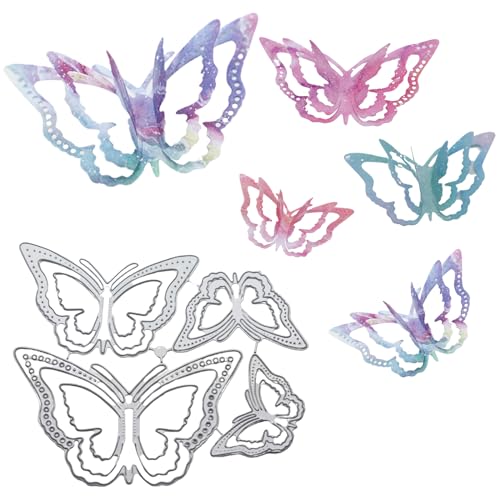 Mezrkuwr 4 Stück 3D-Schmetterling-Metall-Stanzformen, Frühlingsblumen-Schmetterlingsrahmen, Schablonen, DIY, dekoratives Prägen, Scrapbooking, Kartenherstellung von Mezrkuwr