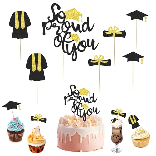 Mezrkuwr 10 Stück Graduation Kuchen Toppers, Graduation Cake Dekoration Graduierung Cupcake Toppers Bachelor Hut Kuchen Deko für Abschlussfeiern Abschlussparty von Mezrkuwr