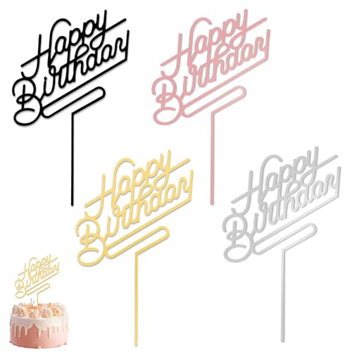 Mezrkuwr 4 Stück Happy Birthday Tortendeko, Cake Topper Geburtstag, Acryl Tortendeko Geburtstag, Happy Birthday Tortendeko Geburtstag, Cupcake Topper von Mezrkuwr