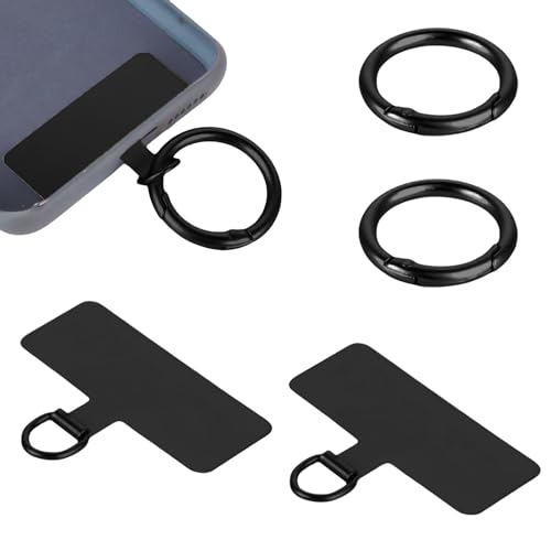 Mezrkuwr 4-teiliges Set Schwarz Metall Handy Lanyard Pads mit Metallfederring, Telefon Halteband Patch, Robust Tragbar Handy Lanyard Patch für Handy Ersatzteil von Mezrkuwr