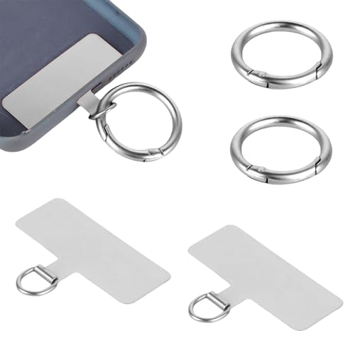 Mezrkuwr 4-teiliges Set Telefon Halteband Patch, Silber Metall Handy Lanyard Pads mit Metallfederring Robust Tragbar Handy Lanyard Patch für Handy Ersatzteil von Mezrkuwr