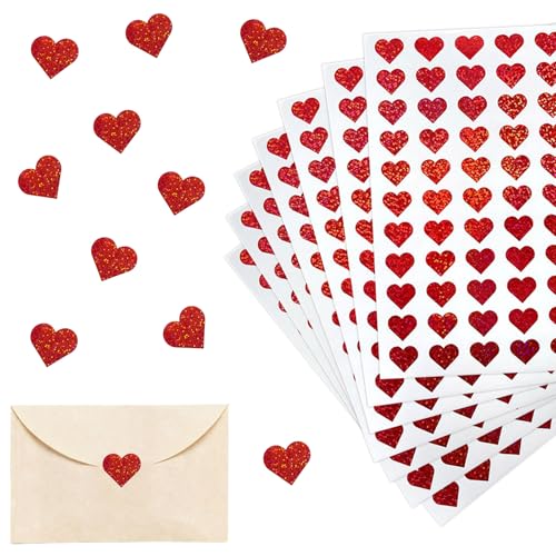 Mezrkuwr 7 Blatt Glitzer Herz Aufkleber Selbstklebend Laserglitter Herzform Sticker Etiketten für Valentinstag Ostern Hochzeit Gästebuch Geschenkbeutel DIY von Mezrkuwr