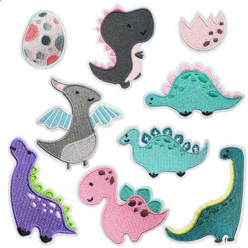 Mezrkuwr 9 Stück Flicken Zum Aufbügeln Kinder Dino, Patches Zum Aufbügeln Kinder, Bügelbilder Zum Reparieren Von Kinderhosen Für Textilien DIY Jeans Jacken Und Hosen von Mezrkuwr