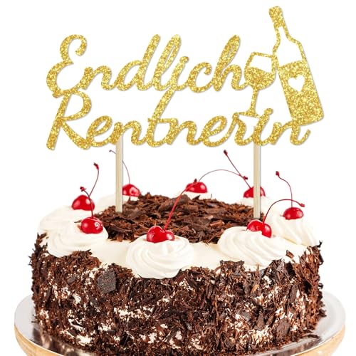 Mezrkuwr Endlich Rentner Cake Topper Rente Deko Kuchen Deko Gold Ruhestand Deko Torte Glitzer Cupcake Topper Papier Glücklichen Ruhestand Party Torten Dekoration von Mezrkuwr