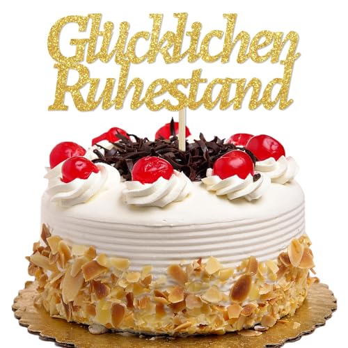 Mezrkuwr Glücklichen Ruhestand Cake Topper Glitzer Cupcake Topper Papier Rente Deko Kuchen Deko Gold Ruhestand Deko Torte Endlich Rentner Party Torten Dekoration von Mezrkuwr