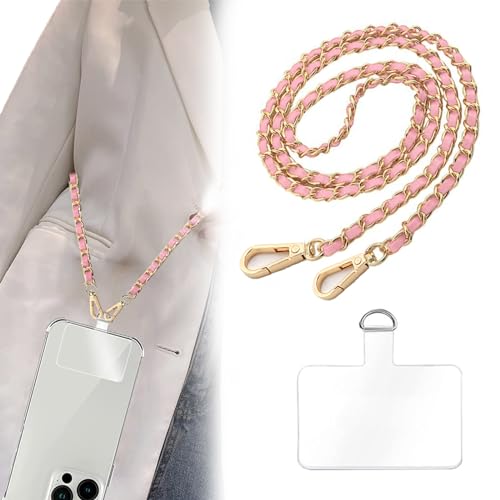 Mezrkuwr Handy-Umhängekette, Handy-Lanyard, universeller Handy-Kettengurt mit Handy-Tether-Patches, kompatibel mit den meisten Handys, Taschen und Geldbörsen, Rosa von Mezrkuwr