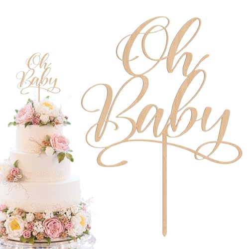 Mezrkuwr Oh Baby Tortenaufsatz aus Holz, Babyparty, Geschlechtsoffenbarung, Party-Kuchendekoration, Kuchenstecker für Baby Shower Eine Windeltorte Gender Reveal von Mezrkuwr