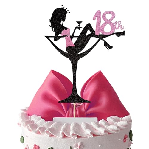 Mezrkuwr Rotweinglas Mädchen Tortendeko, 18th Geburtstag Cake Topper Glitter High Heel Mädchen Kuchen Deko für Mädchen Lady Bachelorette Thema Geburtstag Party von Mezrkuwr