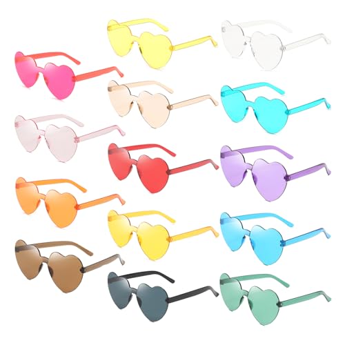 Mezzar Herz Brille, 14 Stück Randlose Retro Love Partybrillen, Herz Sonnenbrille Hippie Gläser Farbverlauf für Fotografie Party Hochzeit Karneval Fasching Halloween Festival Accessoires von Mezzar