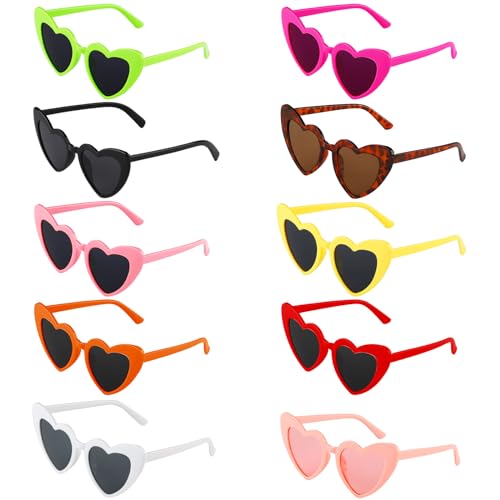 Mezzar Herz Sonnenbrille, 10 Farben Herz Brille Lustige Candy Color Brillen für Kinder und Erwachsene Damen, Magische Hippie Party Zubehör Halloween Festival Geburtstag (Bunt) von Mezzar