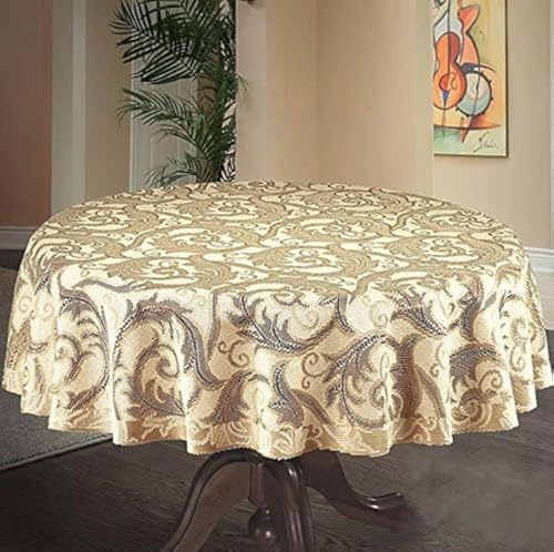 MforStyle Runde Tischdecke für bis zu 5 Personen, reichhaltige, strapazierfähige, strukturierte Tischdecke, natürliches Goldbeige, 150 cm von MforStyle