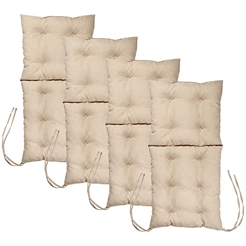 Mg Design Stuhlkissen 4er Set 50 x 100 cm Sitzkissen beige - Gartenstühle Sitzauflagen aus Polsterstoff, mit weicher Füllung, mit Schnüren zum Binden - Niedriglehner Auflagen von Mg Design