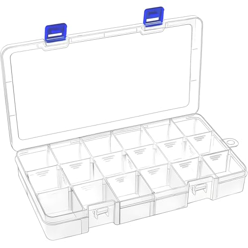 Mgood 18 Gitter transparente Sortierboxen für Kleinteile, Einstellbar Fächer Sortimentskasten Schmuck Organizer Box, für Ohrringen,Perlen,Aufbewahrung,Büromaterial,Angelausrüstung,Schrauben von Mgood