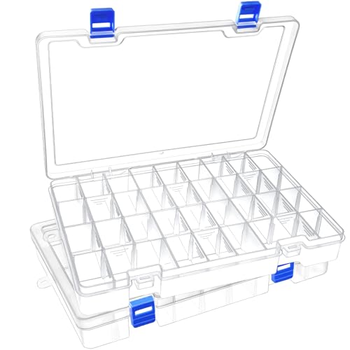 Mgood 2 Stück 34 Gitter transparente Sortierboxen für Kleinteile, Einstellbar Fächer Sortimentskasten Schmuck Organizer Box, für Ohrringen,Perlen,Aufbewahrung,Büromaterial,Angelausrüstung,Schrauben von Mgood