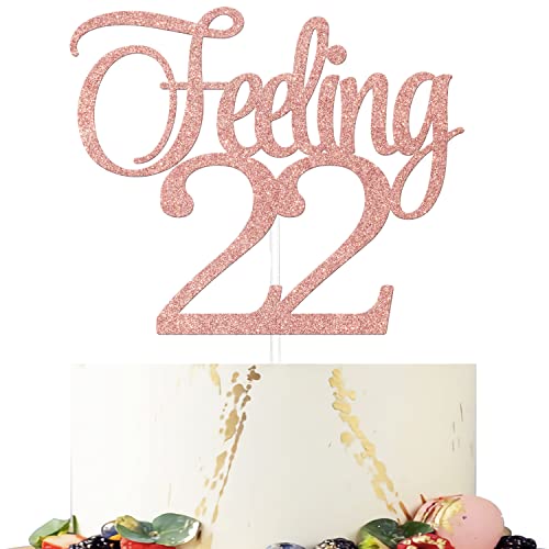 Feeling 22 Cake Topper, Happy 2nd Birthday Cake Topper, Cheers to 22 Years, 22nd Birthday Party Decoration Supplies Rose Gold von Mi Bautizo