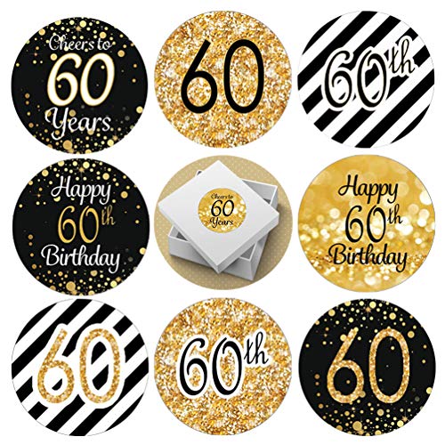 216Pcs Geburtstag Jubiläum goldene Hochzeit Sticker Jahrestag Etiketten Aufkleber Süßigkeit Runder Aufkleber Beifall Geschenk-Verpackung Gastgeschenk Hochzeit Mitgebsel Feier Party Dekoration (60th) von MiDube