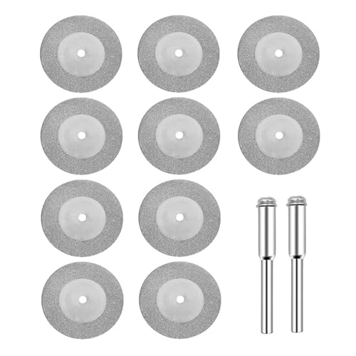 MiJunHD 10 Stück 40mm Diamant Trennscheiben & 2 Stück 3mm Schaft Dorn, Mini Kreissägeblatt Schneidscheiben (Ohne Löcher) für Metall, Fliesen, Holz, Glas, Marmor, Kunststoff, Jade von MiJunHD