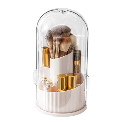 MiOYOOW Kosmetik Make Up Organizer, 360 ° Drehbarer Make-up Pinselhalter mit 3 Schlitzen und Transparentem Schiebedeckel für Badezimmer Schlafzimmer Arbeitsplatte Schreibtisch von MiOYOOW