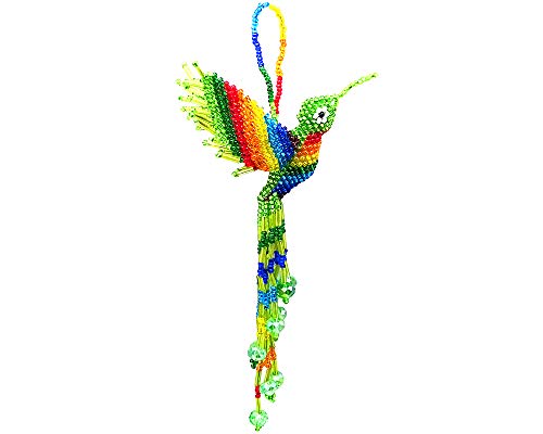 Mia Jewel Shop - Kolibri Dekor Hängende Figur | Vogelfiguren Wohnkultur | Ornament Tschechische Glas Rocailles Perlen Dekorative Hängende Ornamente - Handgemachte Dekoration (Limettengrün/Regenbogen) von Mia Jewel Shop