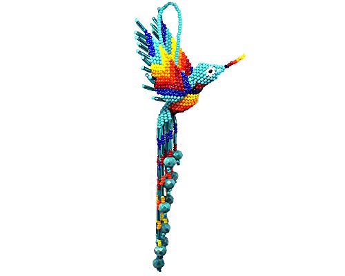 Kolibri Hängende Figur Ornament Tschechische Glas Rocaille Fransen Schwanz baumelt - Handgefertigte Geschenke Spirit Tier Boho Zubehör (Türkis/Matt-Regenbogen) von Mia Jewel Shop