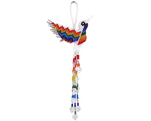 Kolibri-Hängende Figur Ornament tschechische Glasperlen Fransenschwanz baumeln – handgefertigte Geschenke Geist Tier Boho Zubehör (matt-weiß/regenbogen) von Mia Jewel Shop