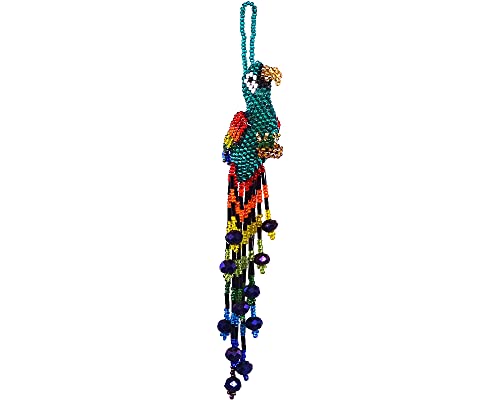 Mia Jewel Shop Regenbogen-Papagei-Vogel-Hängefigur tschechische Glas-Rocailles-Perlen-Fransen-Schwanz baumelt – handgefertigte Geschenke tropische Tiere Boho-Zubehör (blaugrün), Einheitsgröße von Mia Jewel Shop