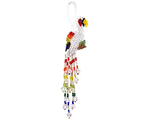 Mia Jewel Shop Regenbogen Papagei Vogel Hängende Figur Tschechische Glasperle Fransen Schwanz baumelt - Handgemachte Geschenke Tropisches Tier Boho Zubehör (weiß), Einheitsgröße von Mia Jewel Shop