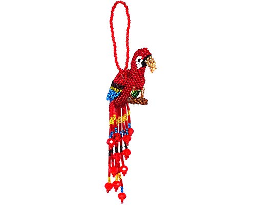 Regenbogen Papagei Vogel hängende Figur Ornament Tschechische Glas Rocaille Fransen Schwanz baumelt - Handgefertigte Geschenke Tropisches Tier Boho Zubehör (Rot) von Mia Jewel Shop