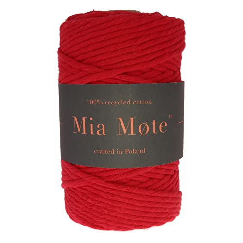 Mia Mote Classic Line Natürliche Baumwollkordel Macramé 100% Wiederverwertung Baumwollgarn DIY makramee Vorhang Weben Häkeln Verzierungen Durchmesser 5 mm Länge 100 m Anzahl der Fasern 80 Rot von Mia Mote