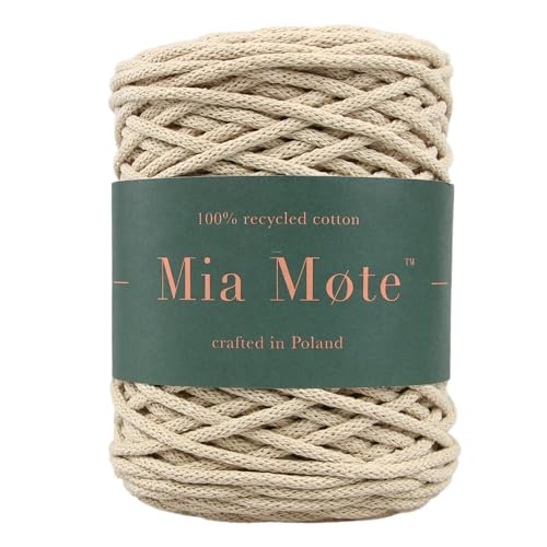 Mia Mote Thinny Line Makramee garn Natürliche Baumwollkordel 100% Wiederverwertung Baumwollgarn DIY makramee Vorhang Kordel Weben Stricken Boho deko Muttertagsgeschenk 3mm Moonstone 50m von Mia Mote