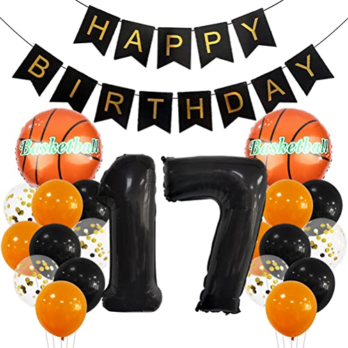 17 Jahr Kindergeburtstag Deko Set Happy Birthday Banner Großes Basketball Luftballon Dekorationen Zahl 17 FolienBallon Orange Schwarz Ballon für Kinder Basketball Themenfeier Party Geburtstagsdeko von MiaLover