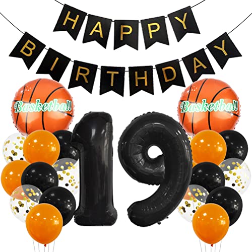 19 Jahr Kindergeburtstag Deko Set Happy Birthday Banner Großes Basketball Luftballon Dekorationen Zahl 19 FolienBallon Orange Schwarz Ballon für Kinder Basketball Themenfeier Party Geburtstagsdeko von MiaLover