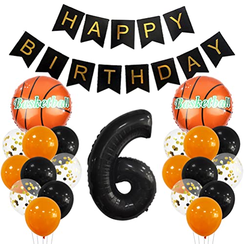 6 Jahr Kindergeburtstag Deko Set Happy Birthday Banner Großes Basketball Luftballon Dekorationen Zahl 6 FolienBallon Orange Schwarz Ballon für Kinder Basketball Themenfeier Party Geburtstagsdeko von MiaLover