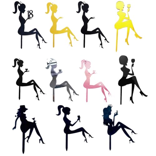 MiaLover 11 Stück High Heel Girl Cake Topper Zarte Acryl Kuchen Picks Dame Silhouette Kuchendekoration Kuchen Aufsatz Topper Tortenstecker Deko für Hochzeitsfeier Geburtstagsfeier Hochzeit Engagement von MiaLover