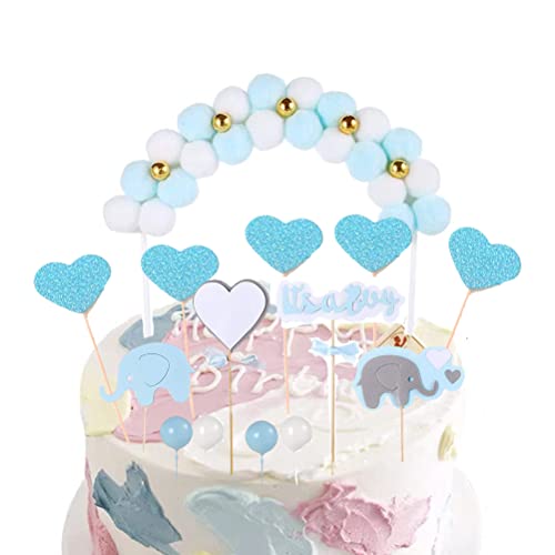 MiaLover 14 Stück Tortendeko Junge Babyparty Kuchen Topper Kuchendeko Baby Shower Blau It's a Boy Kuchen Topper Elefante Kuchen Zubehör Tortendekoration Baby Taufe von MiaLover