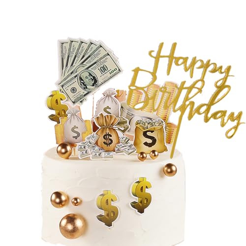 MiaLover 19 Stück Dollar Tortendekoration Acryl Happy Birthday Tortenstecker Geld Kuchen Topper Cupcake Picks Kuchendekoration für Männer Vermissen Birthday Party Dekorationen von MiaLover