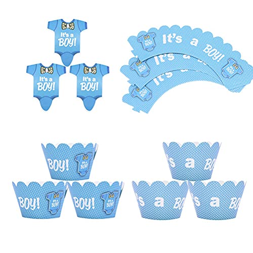 MiaLover 24 Stück Baby Dusche Kuchen Dekorieren Topper Babyparty Tortendeko Junge It's A Boy Kuchendeko Cupcake Toppers Baby Shower Muffin Aufsatz Dekoration Cake Picks für Party Ankündigung Gender von MiaLover