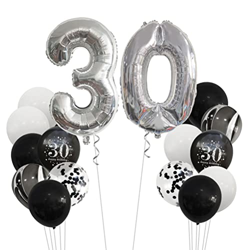 MiaLover 30. Geburtstag Dekorationen Männer Schwarz Silber Nr.30 Luftballons Weiß Schwarz Achat Luftballons Helium Luftballons für Jungen Männer Geburtstagsparty von MiaLover