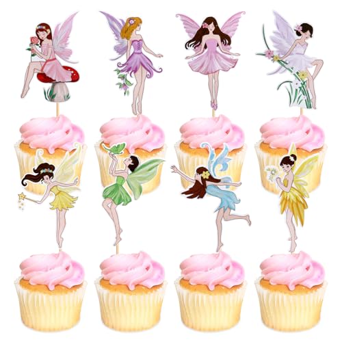 MiaLover 32 Pcs Fee Kuchen Topper Tortendekoration Tinkerbell Kuchen Topper Blumen Fee Kuchen Topper für Mädchen für Kinder Mädchen Geburtstag Dekoration Fairy Thema von MiaLover