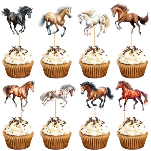 MiaLover 32 Stück Pferd Cupcake Topper 8 Arten Pferde Kuchendeckel Dekor Pentium Waffel Kuchen Dekorationen Party Bedarf für Pferdesport Themen Baby Shower Hochzeit Geburtstag Deko von MiaLover