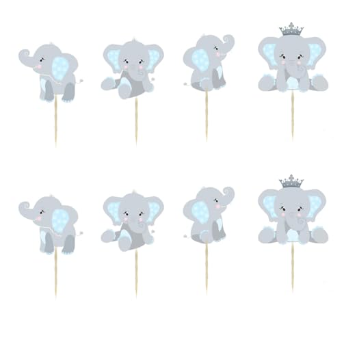 MiaLover 40 Stück Blau Elephant Tortendeko Junge Babyparty Kuchen Topper Kuchendeko Baby Shower Boy Kuchen Topper Elefante Kuchen Zubehör Tortendekoration Baby Taufe von MiaLover