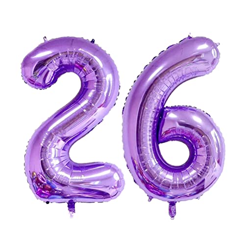 MiaLover 40 Zoll Zahl 26. Geburtstag deko Zahlen Ballon 26 Heliumballon 26 Geburtstagsdeko Riesen Aufblasbar Helium Folienballon Luftballons für Männer Frauen Happy Birthday Deko Luftballon(Lila) von MiaLover