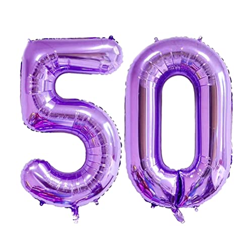 MiaLover 40 Zoll Zahl 50. Geburtstag deko Zahlen Ballon 50 Heliumballon 50 Geburtstagsdeko Riesen Aufblasbar Helium Folienballon Luftballons für Männer Frauen Happy Birthday Deko Luftballon(Lila) von MiaLover