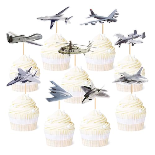 MiaLover 5 Sätze Militärisches Thema Tortendekoration Hubschrauber Kampfflugzeug Luftfahrzeugfür Kuchen Topper Cake Topper für Militärliebhaber Geburtstag Dekoration von MiaLover